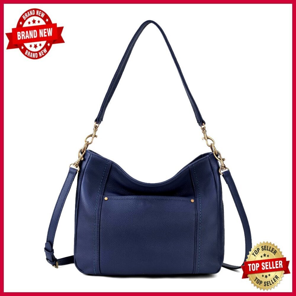 Genuine Leather Hobo Crossbody Bag with 2 Straps, Medium Size